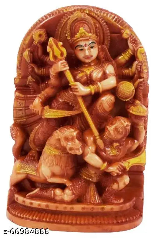 Brown ceramic Durga statue, intricate craft marble dust design for home decorative showpiece (10cm height)