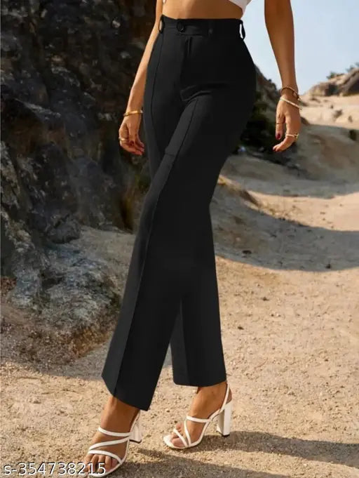 Black trousers, high-waisted, bell bottoms