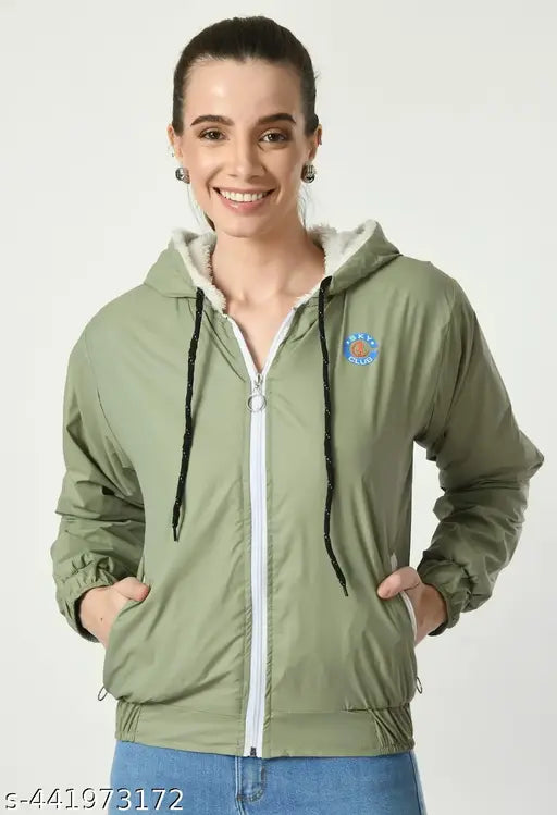 Women trendy warm zipper jacket - Mint Green