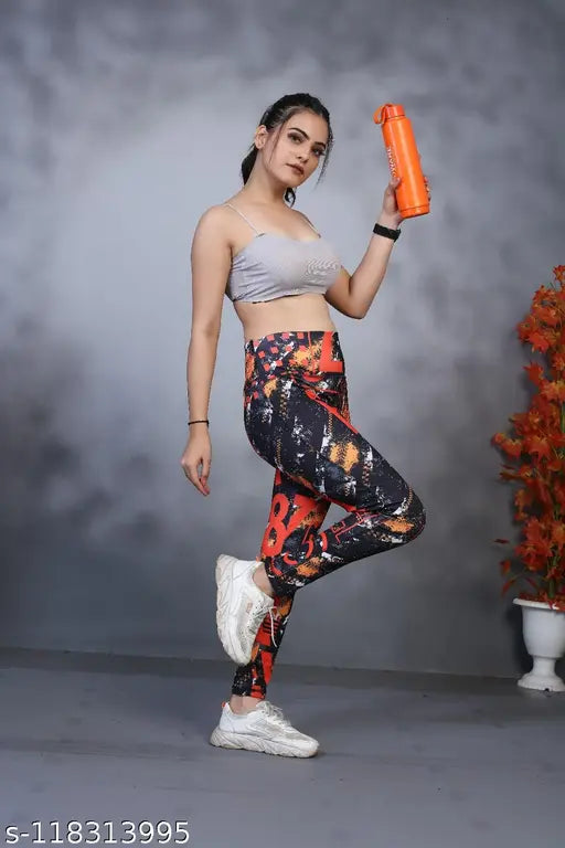 Stylish printed net Lycra high-waist ladies tights(jeggings), dry fit 4-way stretch for exercise and fashion. Ankle length 36", available in M(28), L(30), XL(32), XXL(34), 3XL(36). Made in India