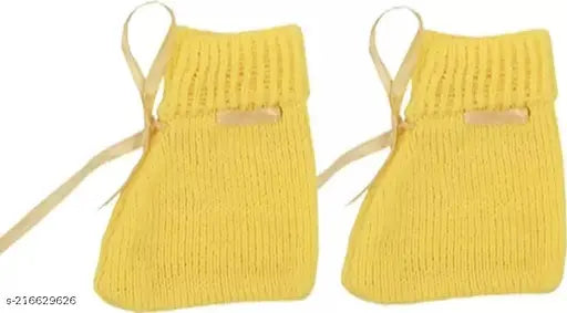SMILEY APPU Soft Woollen Knitted Baby Boys & Girls Sweater Cap & Booties Set-Round Neck Plain (yellow)