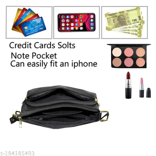 Black slingbag with a side pocket, perfect for college or parties