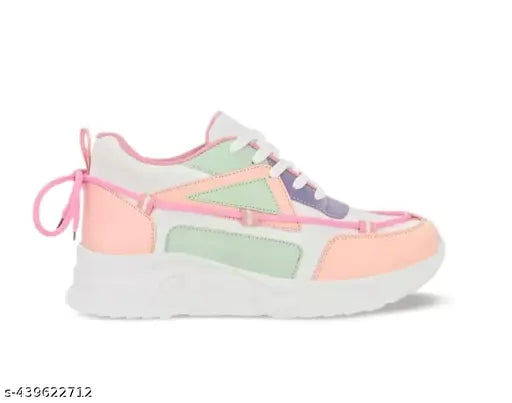 Pink synthetic and rubber casual sneakers for kids, lace-up design with net detail, TERFILL brand, comfortable and flexible footwear, India origin