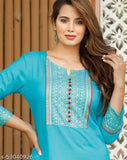 Blue rayon kameez, short sleeves, side slit