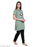 AZF Summer Sleepwear pack of 2, cotton blend nightsuits for women & girls - breathable, printed, round neck, relaxing fit