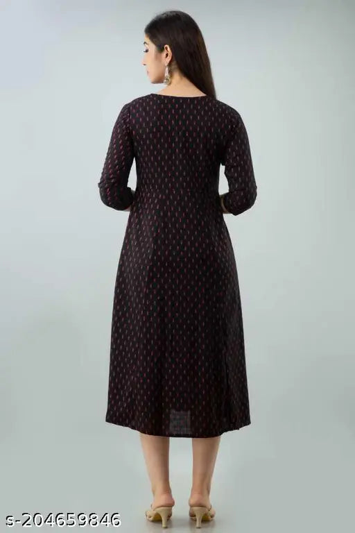 Elegant rayon printed Anarkali kurti, three-quarter sleeves, India origin