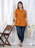 Orange floral patterned short kurti