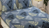 Glaze-cotton, superfine, fitted double bedsheets with 2 pillow covers - ideal for summer, adult use, botanical print, Indian origin