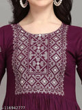 Dark purple embroidered Adrika Superior kameez with flared bottom and 3/4 sleeves, traditional design