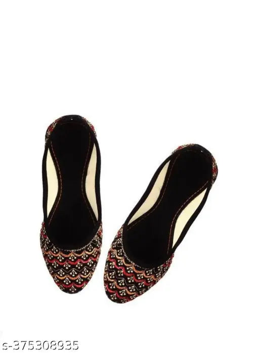 Velvet embellished ballerina flats with ankle loop, fashionable belly dance shoes - India sizes: IND-4, 5, 6, 7, 8, 9