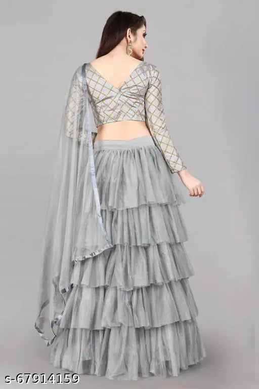 Silk blend Aakarsha Sensational women's lehenga with net bottomwear and lace dupatta, free size (waist 34in, length 44in)