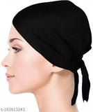 Black hijab cap with elastic ear straps, suitable for Muslim women to cover head in prayer or daily attire