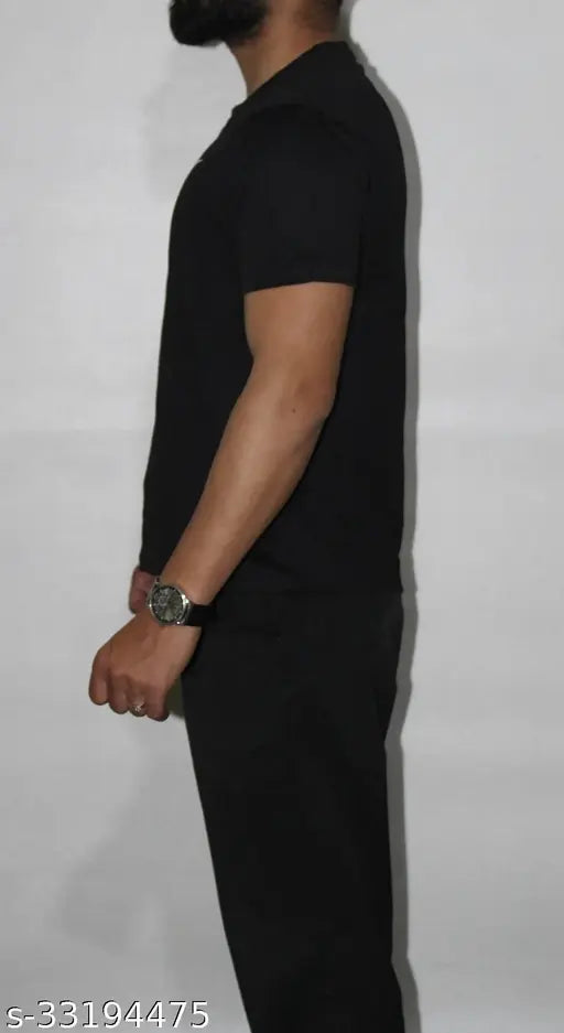 Classy Men's polyester t-shirt, short sleeve, printed, size S-L, activewear, made in India