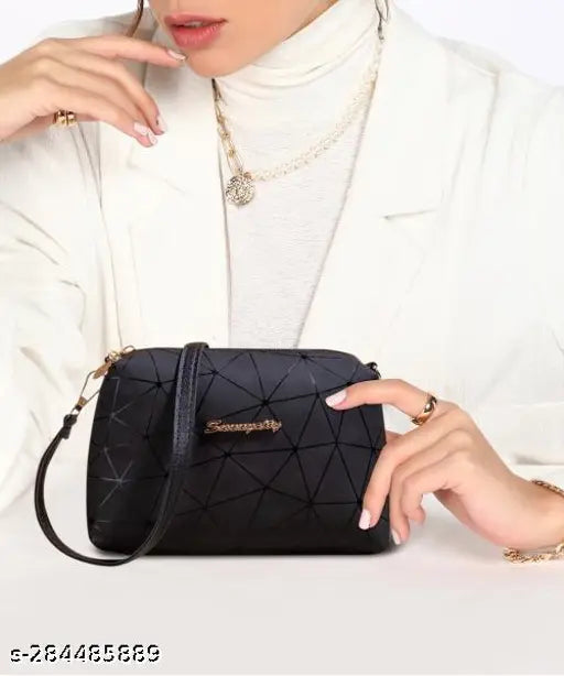 Black and gold sling bag with multiple compartments