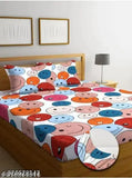 Geometric-print cotton, superfine fitted elastic bedsheet (Double Queen), Smiley design. Adult summer bedding set from India