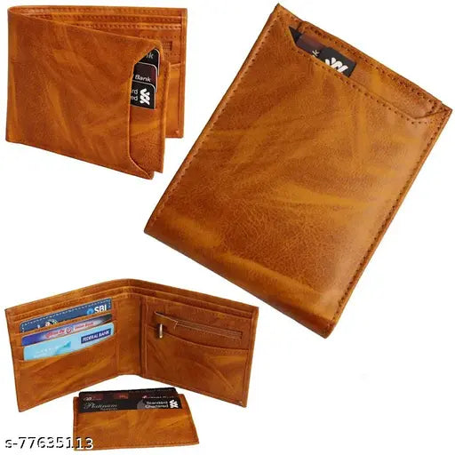 Pure leather men's wallet, solid brown color, 2 compartments, free size, made in India