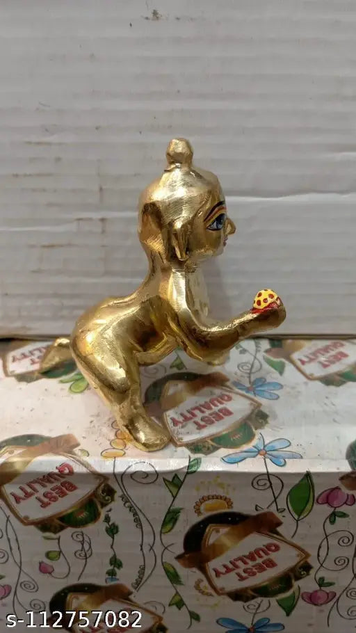 Brass Krishna idol, size 4, Indian handcrafted brass deity figure