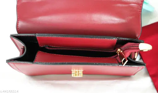 Spacious sling bag, synthetic leather, 2 partitions, Maroon and White pattern