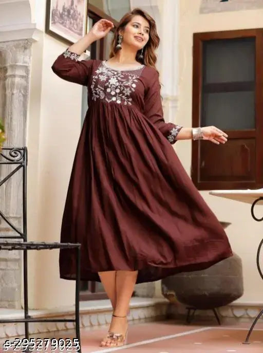 Mint Maroon embroidered rayon blouse with three-quarter sleeves, India-made women's fashion top in various sizes