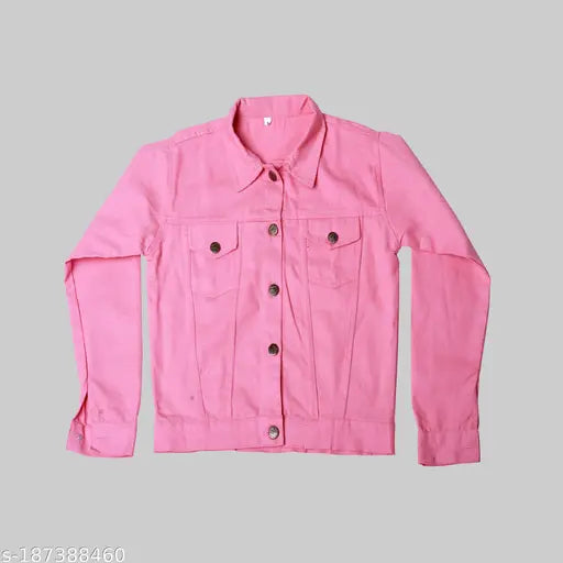 Denim classic fancy women's jacket, solid pattern with spread collar, long sleeves and button closure. Made in India