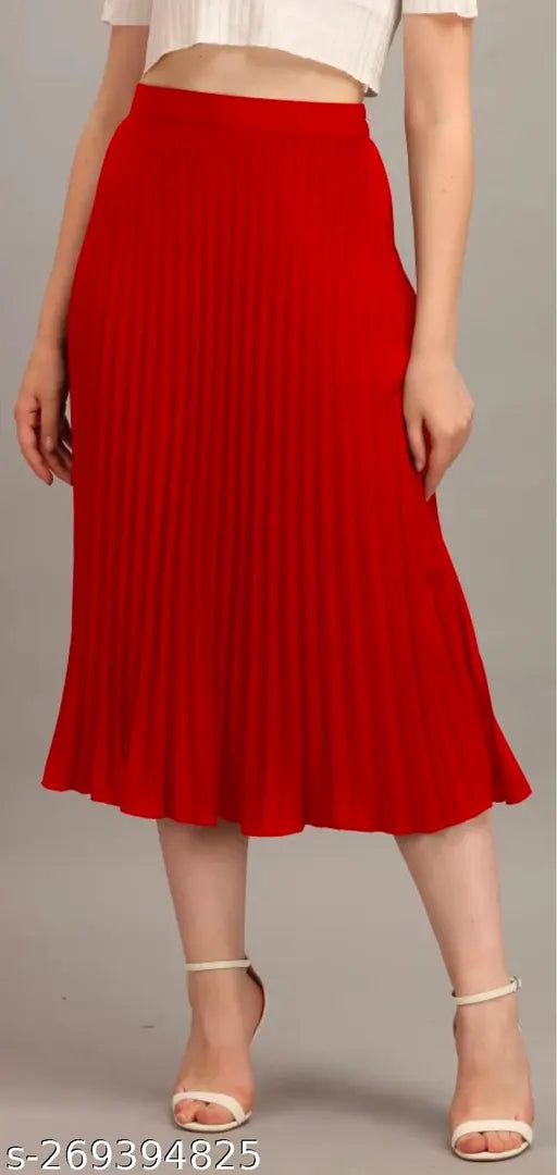 Red pleated skirt in the style of western fashion