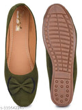 Green suede bow ballet flats with black soles