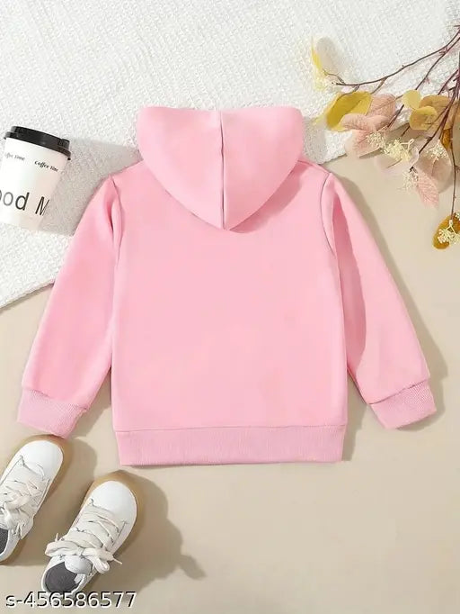 Kids cotton full sleeve hooded sweatshirt jersey set (pink), long sleeves, printed net design on 12-18 month size, made from wool fabric, Indian origin