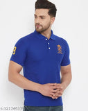 Blue polyester polo t-shirt with million club embroidery, short sleeves, men's size M (40in chest), Indian origin