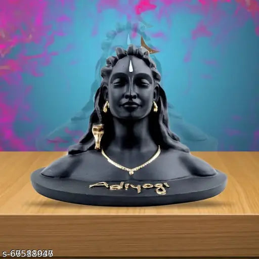 Black poly resin Shiva idol for car dashboard, handcrafted religious figurine with durable colors