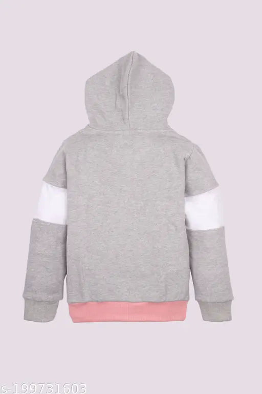 Cotton blend colorblocked winter zipper hoodie for girls, stylish kids wear with long sleeves