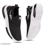 Black, synthetic casual sneakers with white soles