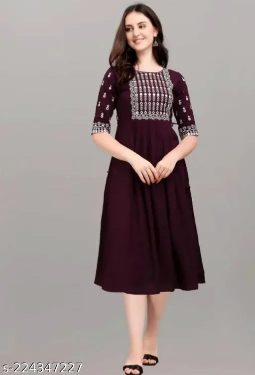 Purple rayon embroidered women's kurta