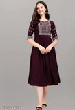 Purple rayon embroidered women's kurta