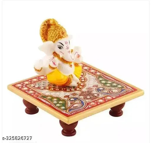 Marble multicolor Ganesh Idol, beautifully crafted office or home showpiece (4x4x4)