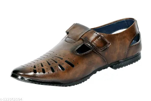 Boys brown leather thong sandals, outdoor floaters shoes