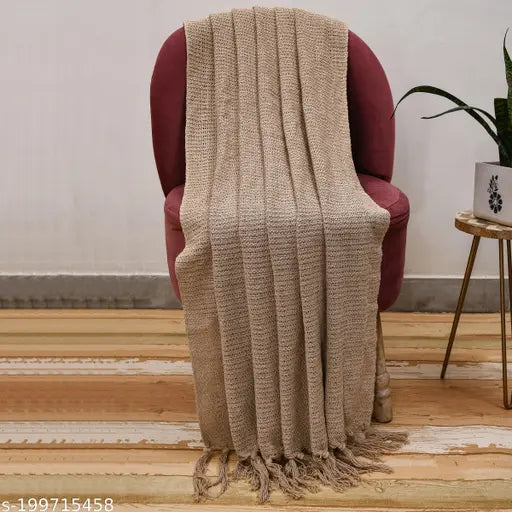 100% cotton, beige serene sofa throw blanket, 50x60 cm, ideal for work-from-home comfort and travel
