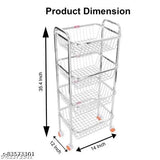 Silver metal 4-shelf grocery cart with wheels for kitchen storage