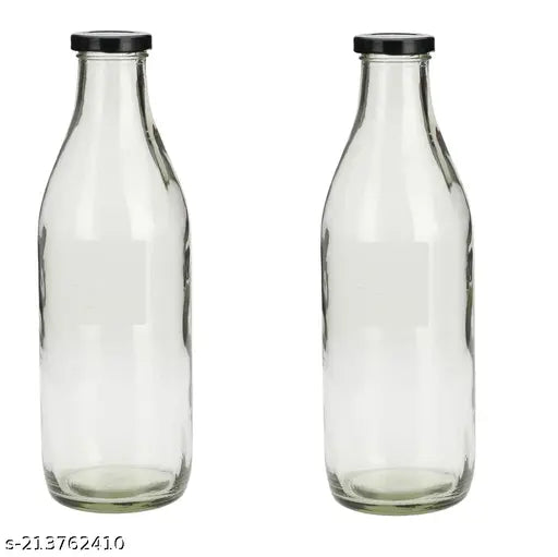 Clear glass kitchen storage serving bottles with metal lids (Pack of 3), ideal for oil, milk, and groceries. Airtight, leak-proof, and hygienic for edible items. Royal-looking, transparent design offers a clear view of contents. Perfect for home or small kitchen use. Indian origin