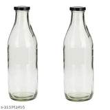 Clear glass kitchen storage serving bottles with metal lids (Pack of 3), ideal for oil, milk, and groceries. Airtight, leak-proof, and hygienic for edible items. Royal-looking, transparent design offers a clear view of contents. Perfect for home or small kitchen use. Indian origin