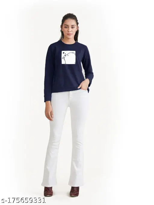 Blue fleece printed sweatshirt, trendy women's style from eddlees, perfect winter wear