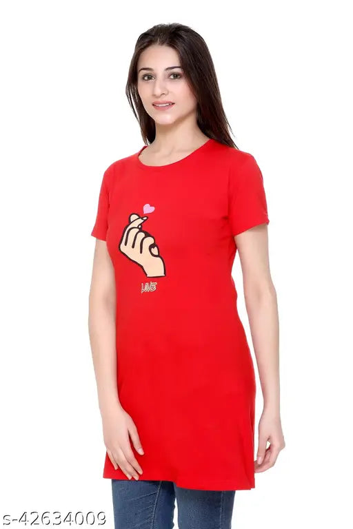 Long printed cotton round neck half sleeve top