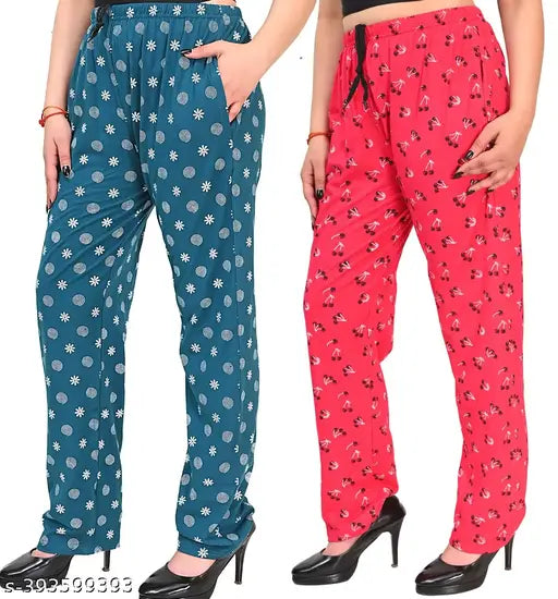 Colorful printed lower pyjamas for women and girls' loungewear pack of 2