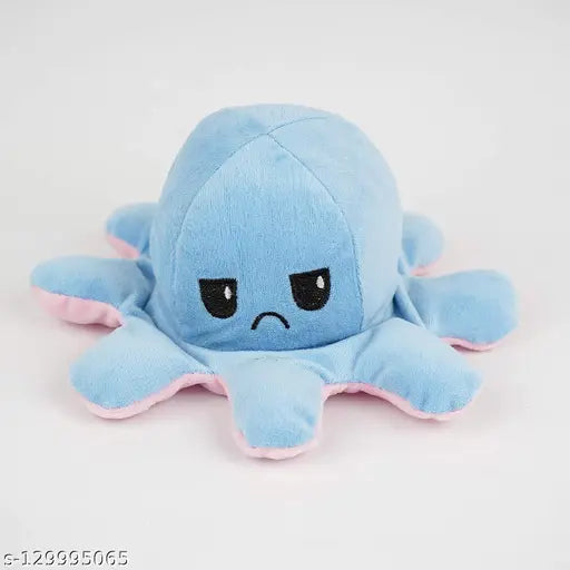Reversible dark blue & pink octopus plush toy for kids, durable fabric net material with flip design