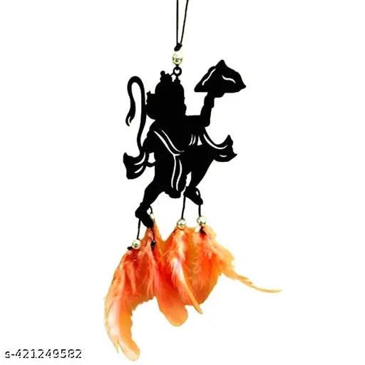 Handcrafted Lord Hanuman Car Dream Catcher - Eco-friendly spiritual protector, boho chic interior decor, 8" x 4" x 0.5", India origin