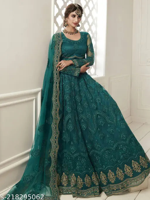 Designer trendy net Lehenga choli with heavy stone & thread work, Indian embroidered outfit