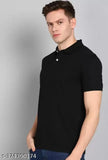 Men's cotton blend regular fit polo neck half sleeve solid casual t-shirt, India origin