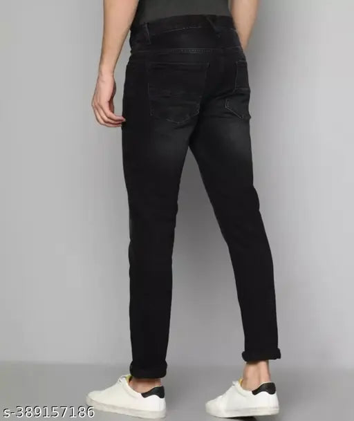 High-quality cotton party wear men's jeans, solid navy blue, perfect for events, size 28/30