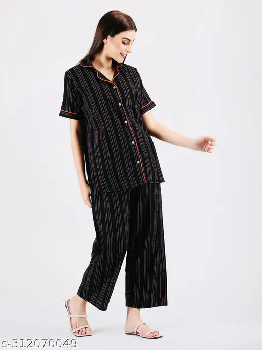 Best Quality Cotton Printed Night Suit for Women, full-length pyjamas with three-quarter sleeves, India origin