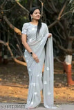 Gray and white embroidered sari
