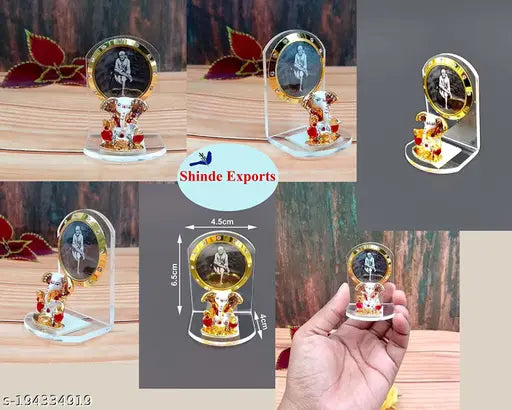 Crystal Shirdi Sai Baba car dashboard idol statue, black opaque or transparent material, 6.5x4.5x3.5cm size, Indian-made gift for home decor